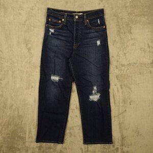 Levi's Jeans Ribcage‎ Straight Ankle women's 28 blue denim red tab button fly